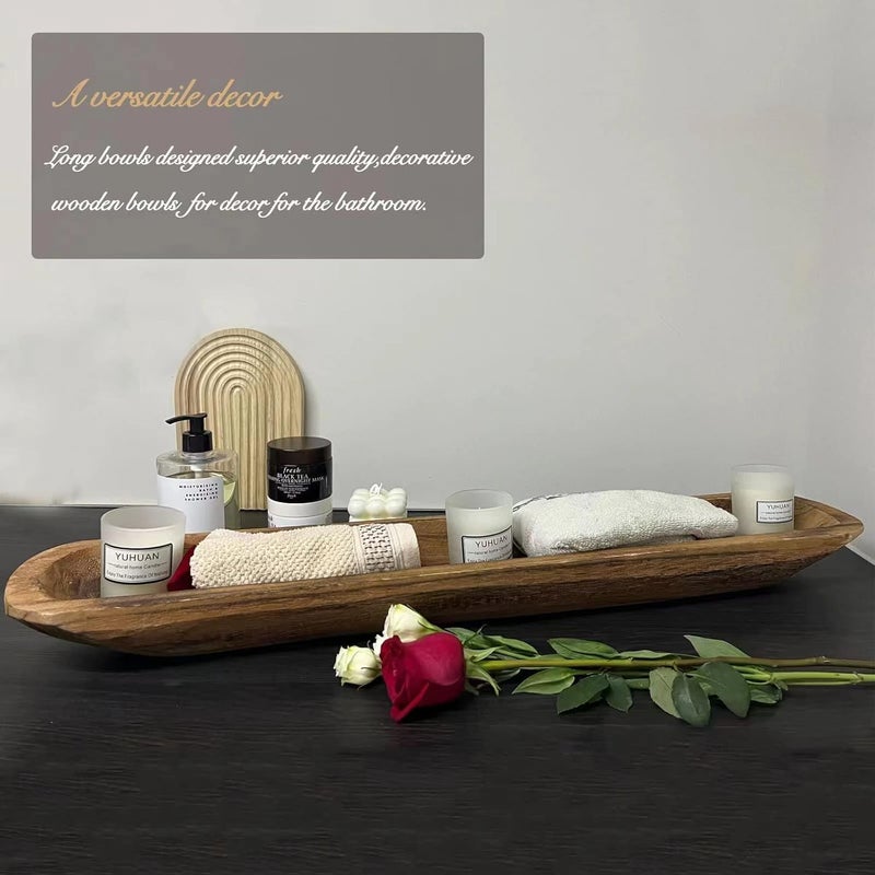 BEDAZE Wooden Dough Bowls Decorative，Rustic Bread Long Bowls Decor Wood Tray, Hand Carved for Table Centerpiece Decor, Home Decor(30 * 6 * 2 inch Brown) - Image 5